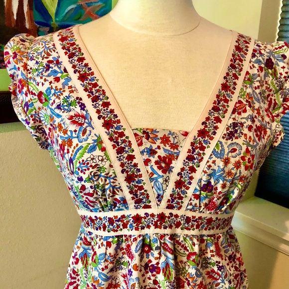 Empire Waist Jane Austen Regency Style Cotton Print Sundance Midi Dress Sz 6 - Picture 10 of 12